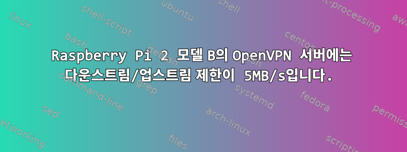 Raspberry Pi 2 모델 B의 OpenVPN 서버에는 다운스트림/업스트림 제한이 5MB/s입니다.